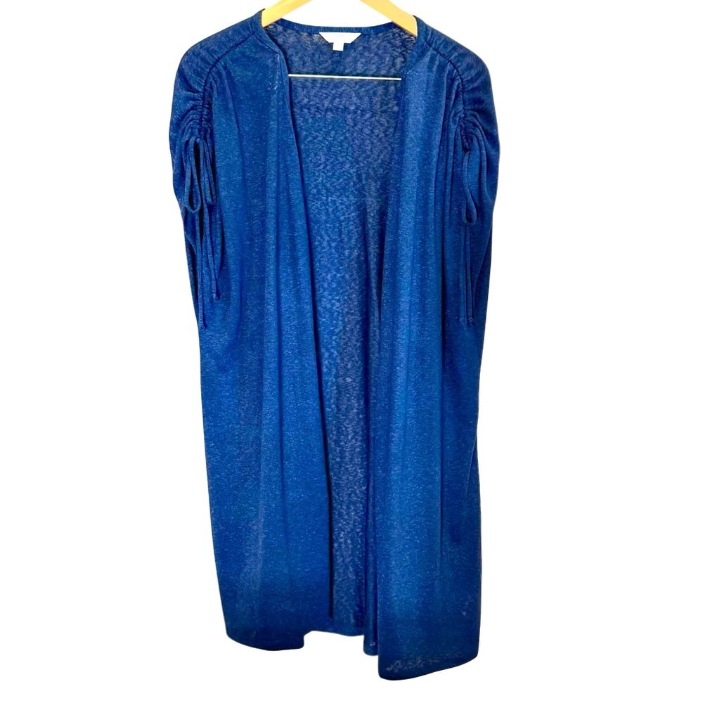 Time and Tru Women’s Light Knit Ruched Shoulder Royal Blue Duster sz XXL - Picture 2 of 9